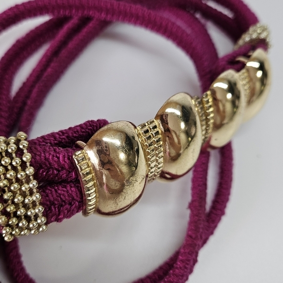 VINTAGE Fuchsia Pink Double Woven Rope Belt Gold Buckle 42" Long - Picture 5 of 8